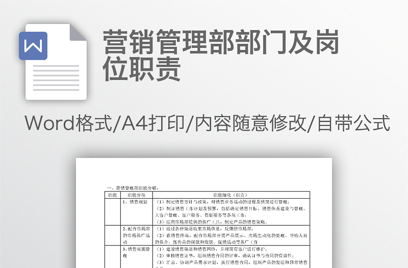 營銷管理部部門及崗位職責(zé)