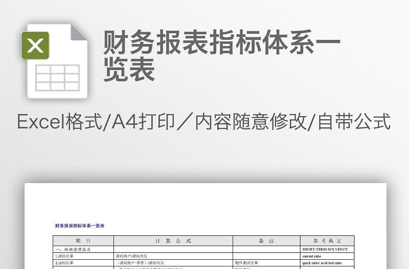 財(cái)務(wù)報(bào)表指標(biāo)體系一覽表