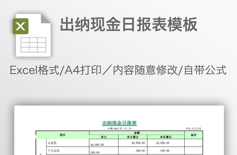 出納現(xiàn)金日?qǐng)?bào)表模板