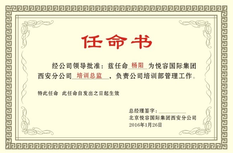 任命書  榮譽證書   獎勵