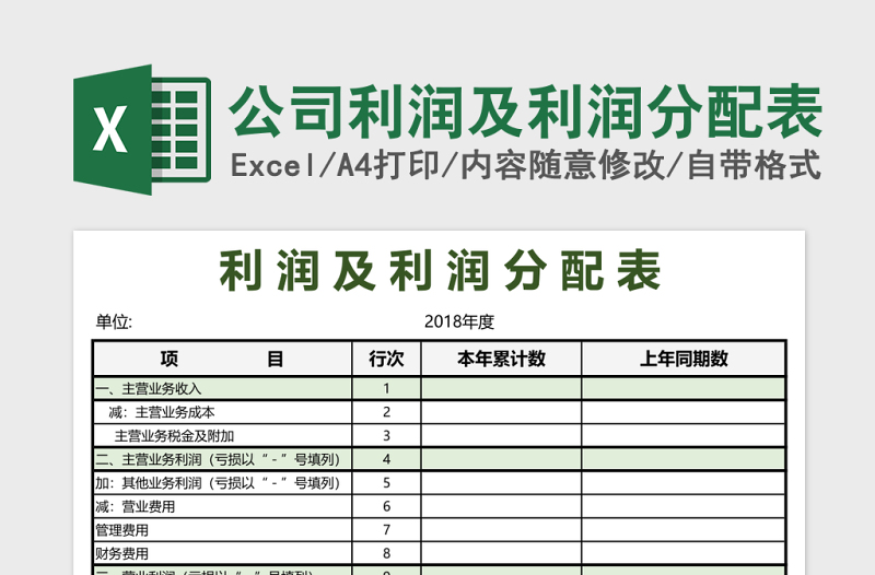 公司利潤及利潤分配表excel模板