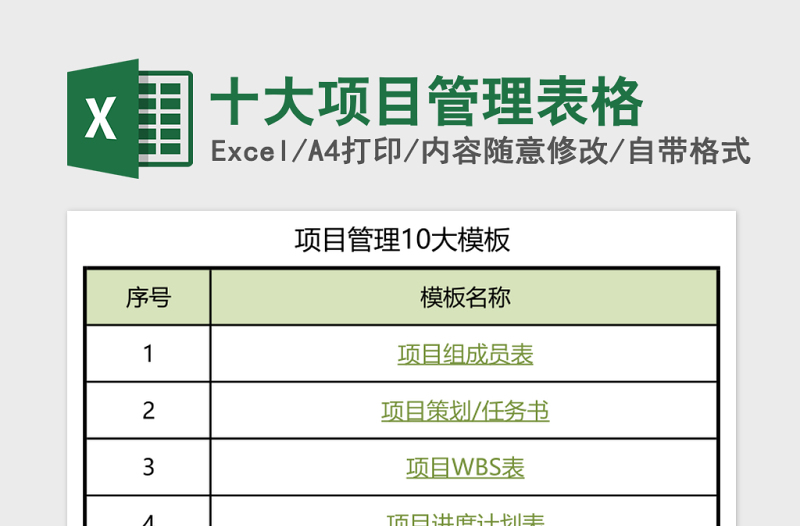 十大项目管理表格Excel表格