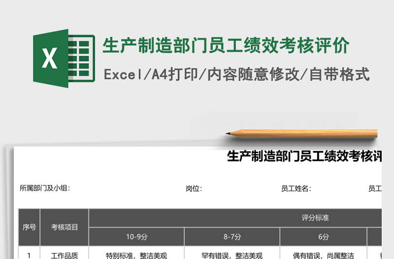 生产制造部门员工绩效考核评价Excel表格