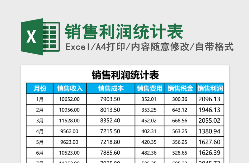 销售利润统计表Excel模板