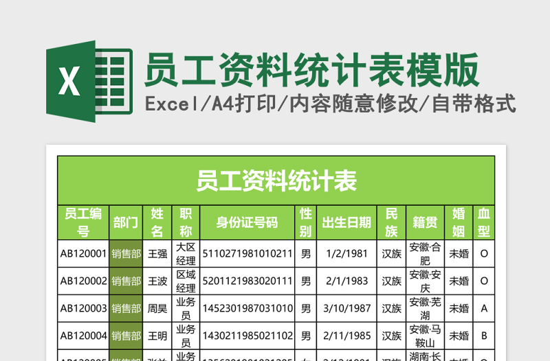 员工资料统计表模版