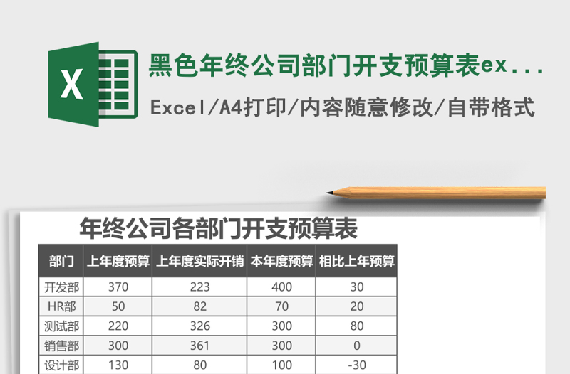 黑色年終公司部門開支預(yù)算表excel模板