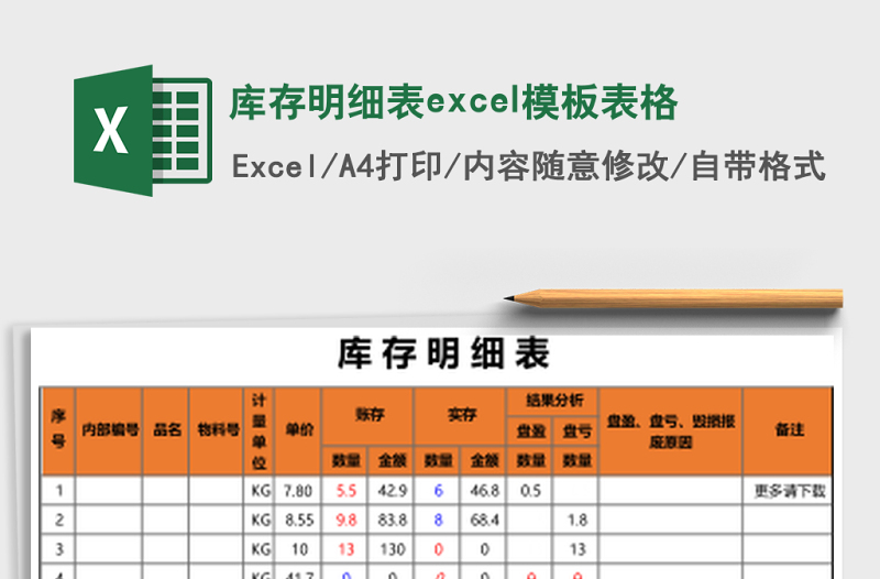 庫存明細(xì)表excel模板表格