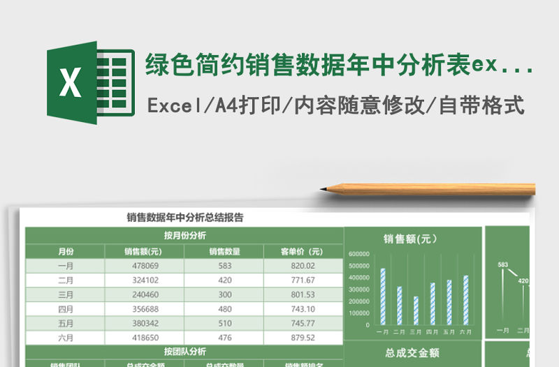 綠色簡約銷售數據年中分析表excel模板
