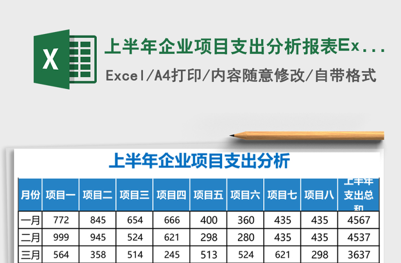 上半年企業(yè)項(xiàng)目支出分析報(bào)表Excel模板表格