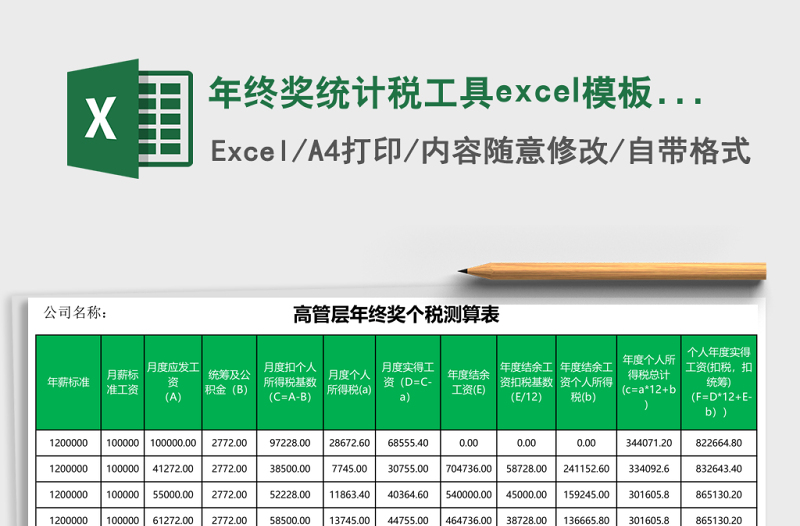 年終獎(jiǎng)統(tǒng)計(jì)稅工具excel模板表格