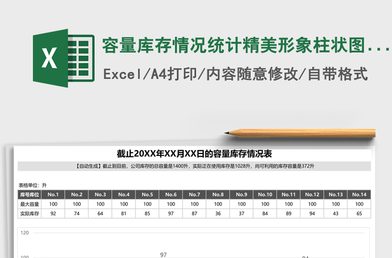 容量庫存情況統(tǒng)計精美形象柱狀圖Excel模板