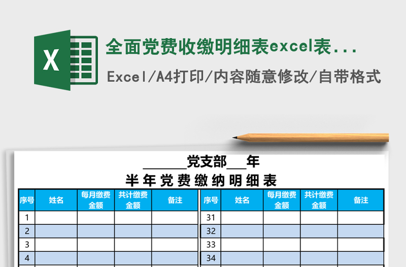全面黨費(fèi)收繳明細(xì)表excel表格