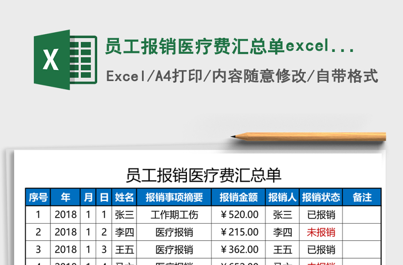 員工報銷醫(yī)療費匯總單excel表格模板
