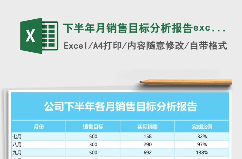 下半年月銷售目標(biāo)分析報告excel模板