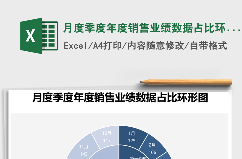 月度季度年度銷售業(yè)績數(shù)據(jù)占比環(huán)形圖excel