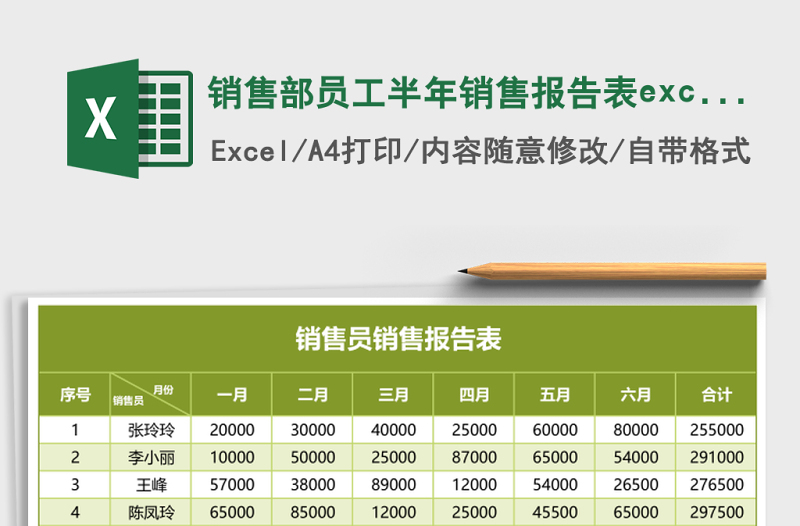 銷(xiāo)售部員工半年銷(xiāo)售報(bào)告表excel模板
