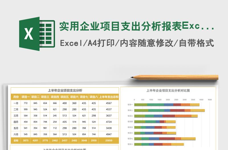 實用企業(yè)項目支出分析報表Excel模板