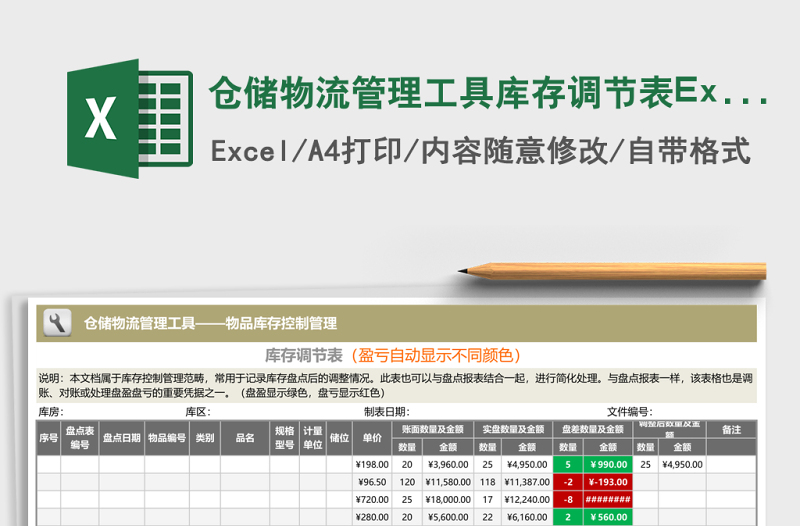倉(cāng)儲(chǔ)物流管理工具庫(kù)存調(diào)節(jié)表Excel模板