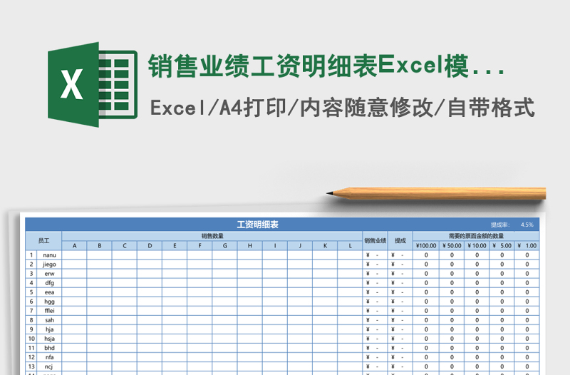 銷售業(yè)績工資明細(xì)表Excel模板