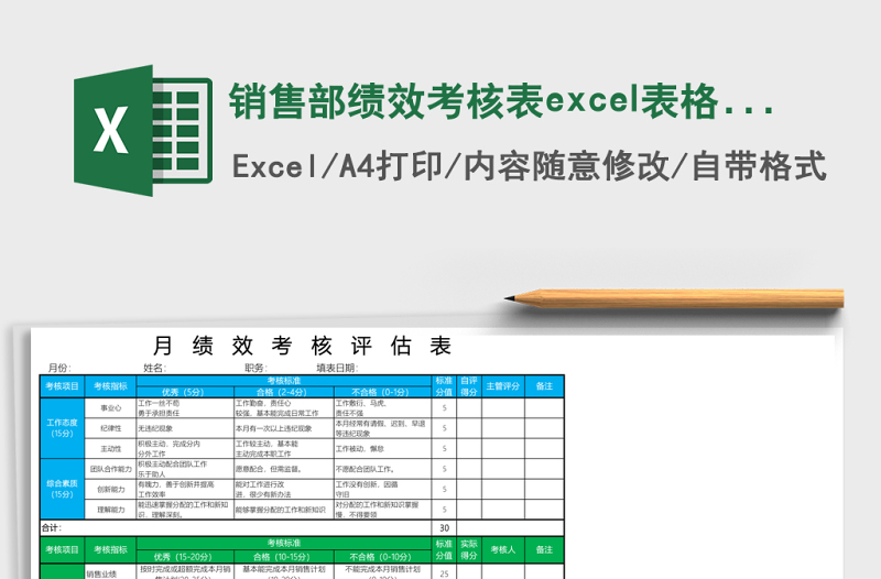 銷售部績(jī)效考核表excel表格模板
