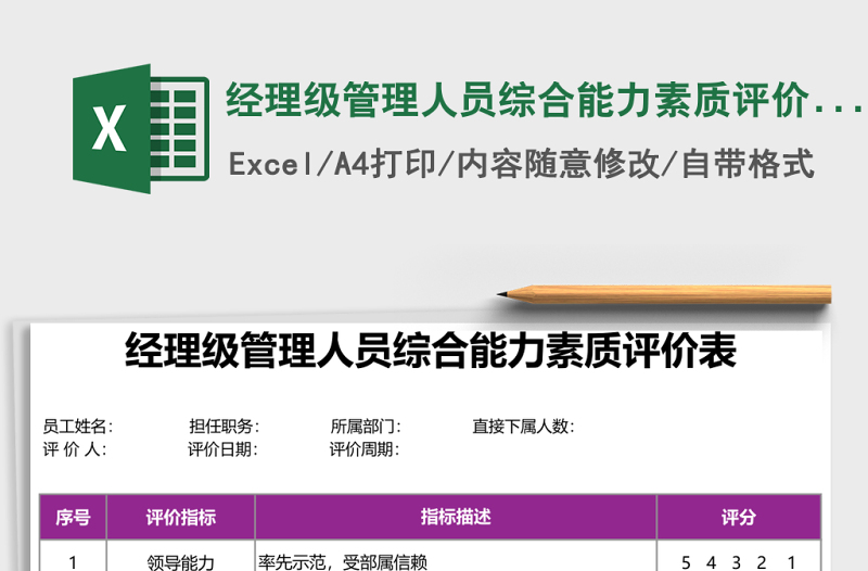 經(jīng)理級(jí)管理人員綜合能力素質(zhì)評(píng)價(jià)表excel表格