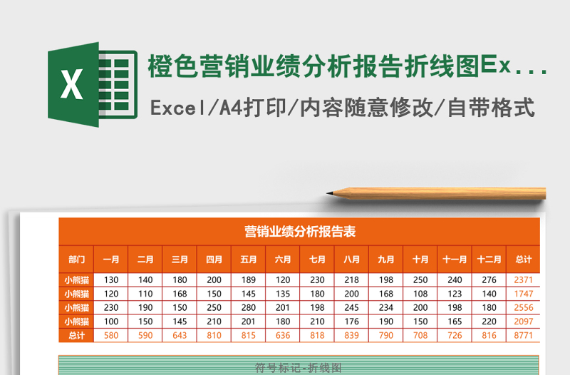 橙色營(yíng)銷業(yè)績(jī)分析報(bào)告折線圖Excel模板