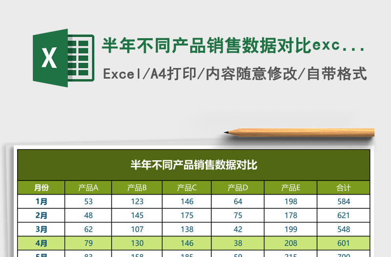 半年不同產(chǎn)品銷售數(shù)據(jù)對比excel表模板