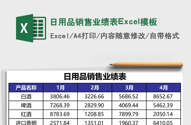 日用品銷售業(yè)績表Excel模板