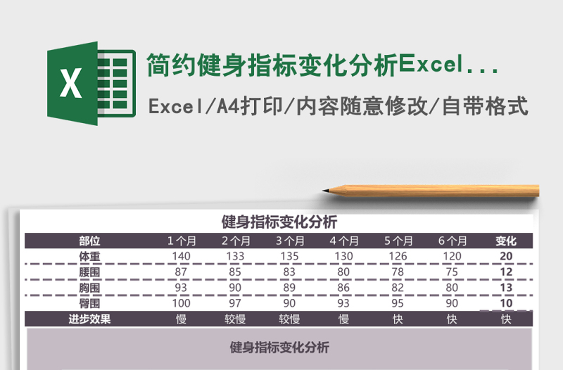 簡(jiǎn)約健身指標(biāo)變化分析Excel模板