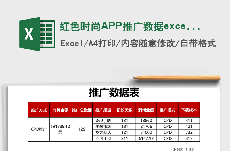紅色時尚APP推廣數(shù)據(jù)excel表模板