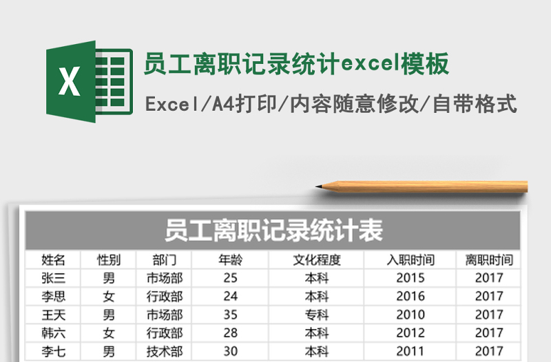 員工離職記錄統(tǒng)計(jì)excel模板