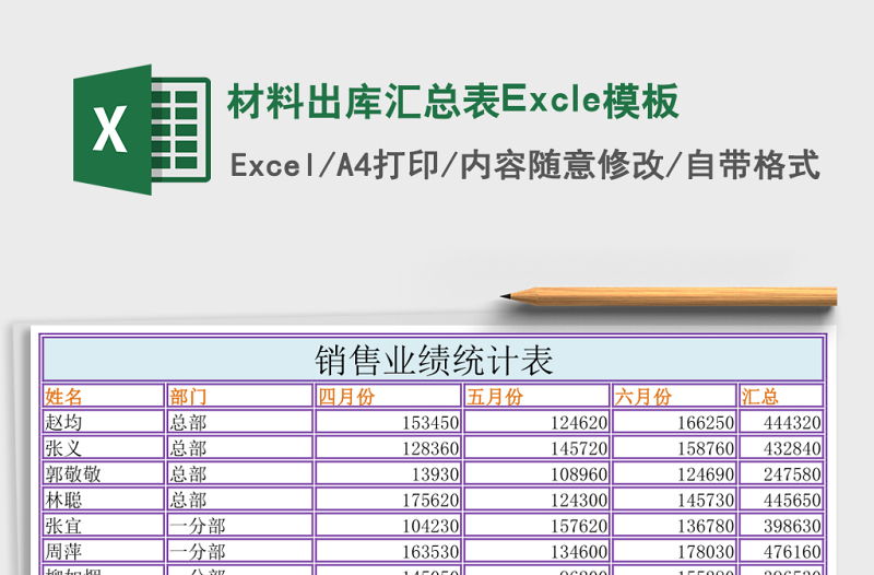 材料出庫匯總表Excle模板