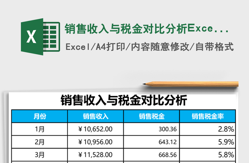 銷(xiāo)售收入與稅金對(duì)比分析Excel模板