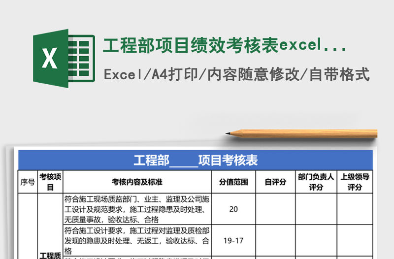 工程部項目績效考核表excel表格