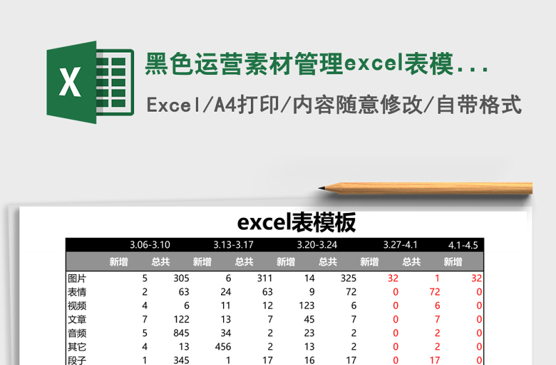 黑色運營素材管理excel表模板