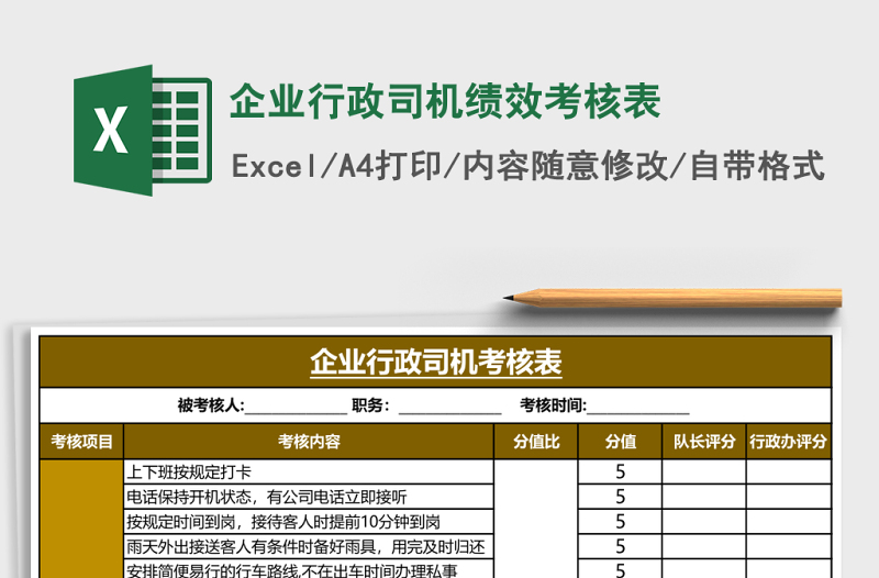 企業(yè)行政司機(jī)績效考核表