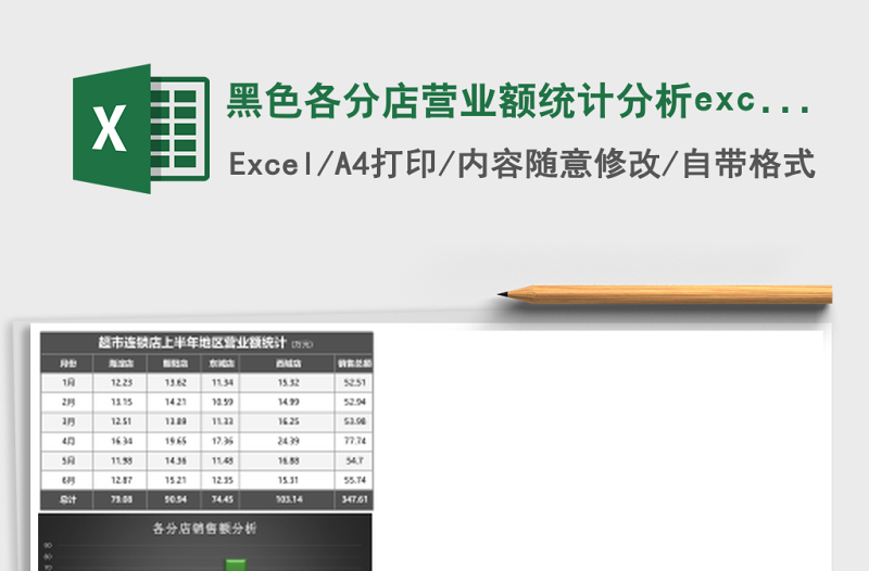 黑色各分店?duì)I業(yè)額統(tǒng)計(jì)分析excel模板