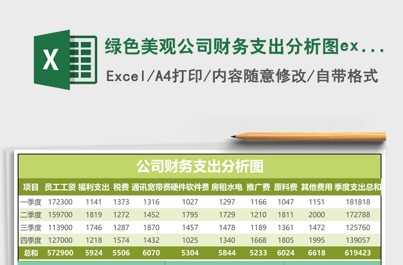 綠色美觀公司財(cái)務(wù)支出分析圖excel模板