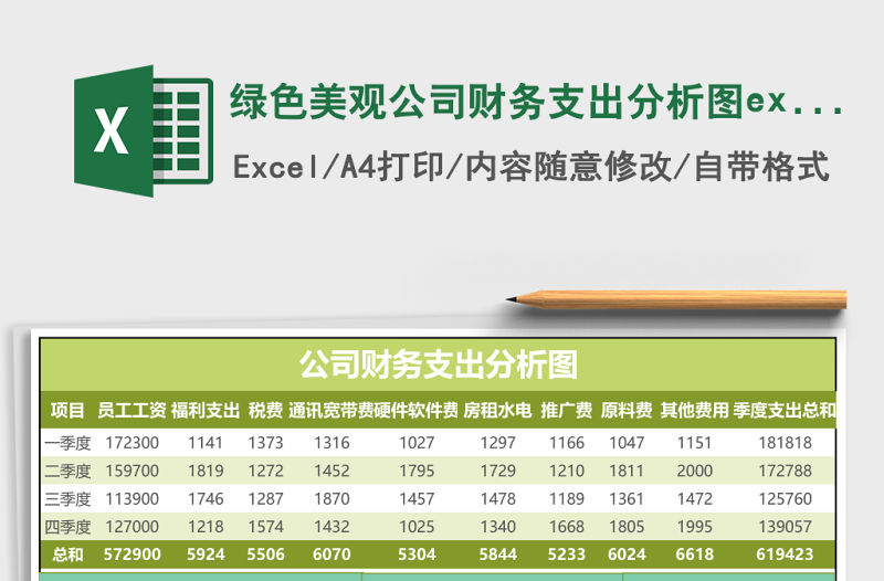 綠色美觀公司財務支出分析圖excel模板