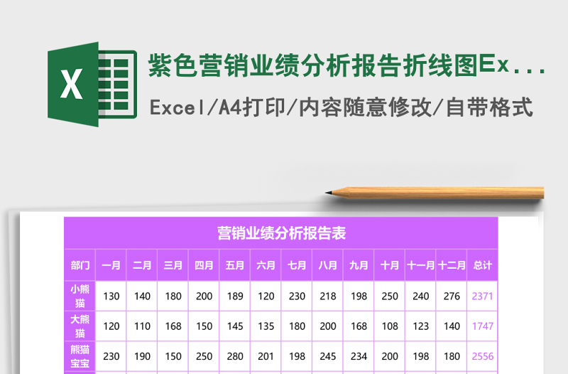 紫色營銷業(yè)績分析報告折線圖Excel模板