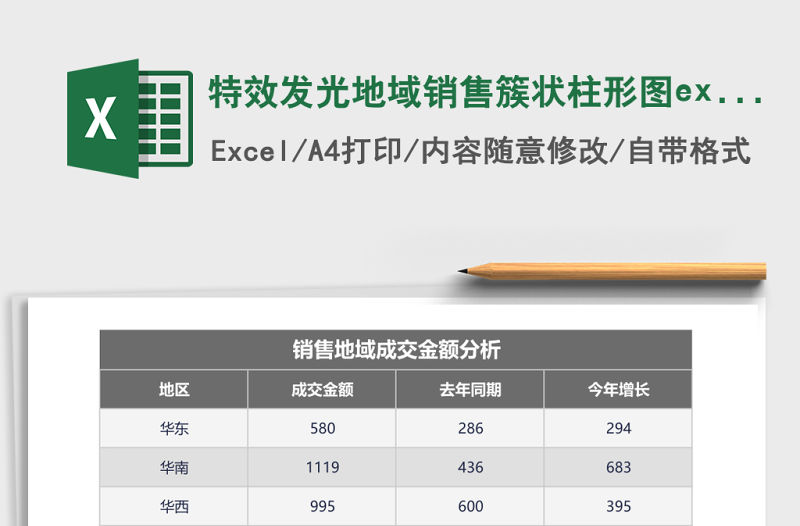 特效發(fā)光地域銷(xiāo)售簇狀柱形圖excel模板
