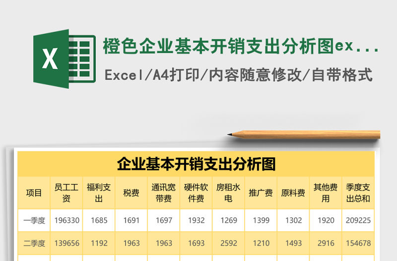 橙色企業(yè)基本開銷支出分析圖excel表格模板