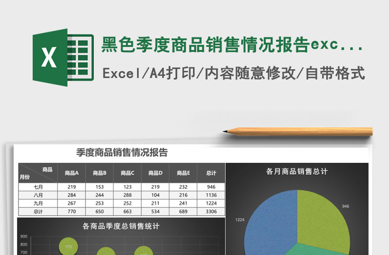 黑色季度商品銷售情況報告excel模板