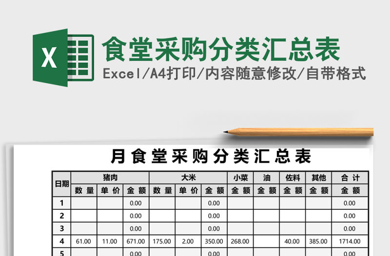 食堂采購分類匯總表