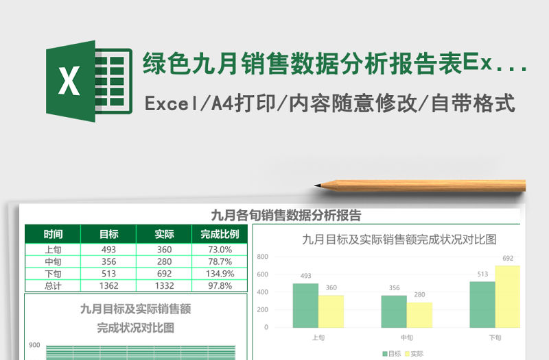 綠色九月銷售數(shù)據(jù)分析報(bào)告表Excel模板