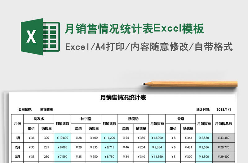 月銷售情況統計表Excel模板