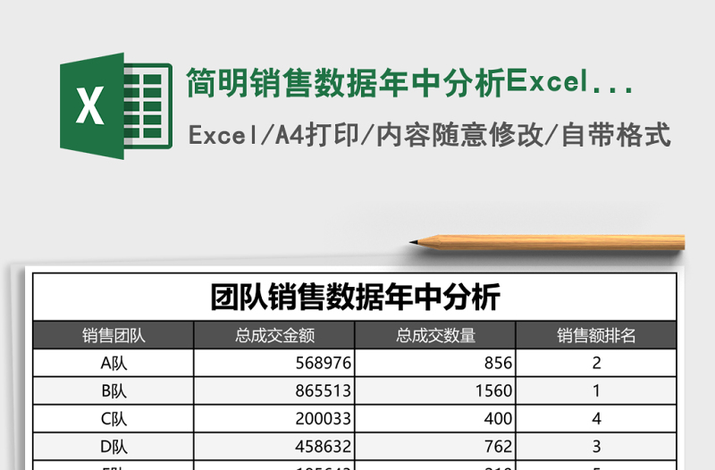 簡(jiǎn)明銷售數(shù)據(jù)年中分析Excel表格模板
