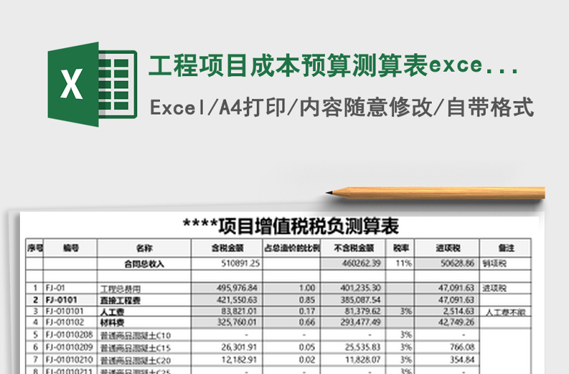 工程項(xiàng)目成本預(yù)算測算表excel表格模板
