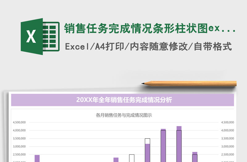 銷售任務完成情況條形柱狀圖excel表格模板