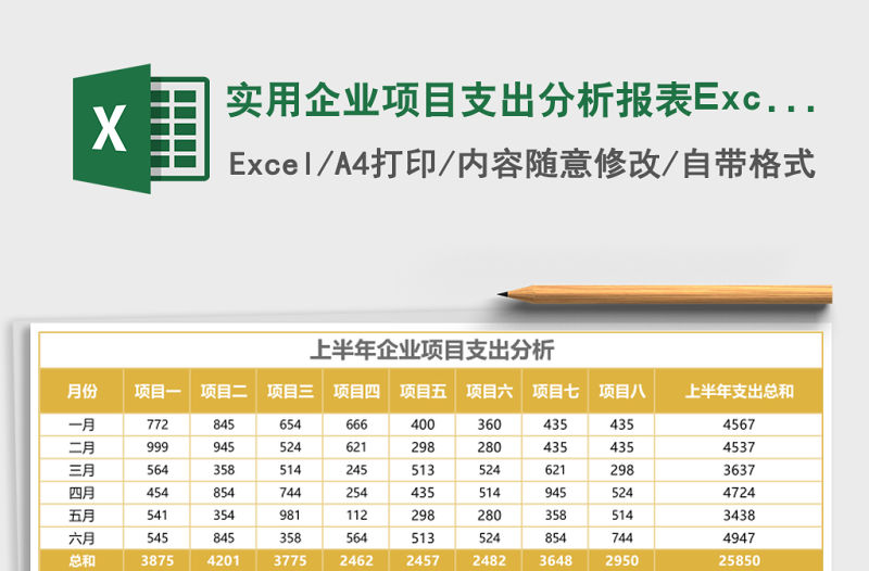 實用企業項目支出分析報表Excel模板表格